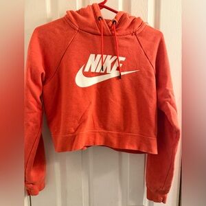 Nike Women's Red Orange Cropped Hoodie size small
